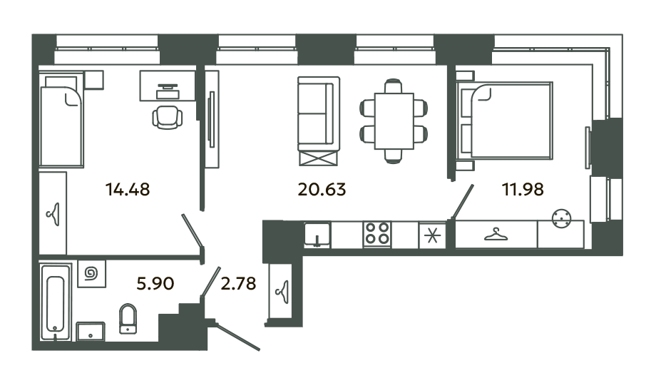 3 ккв (Евро) 55,8 м²