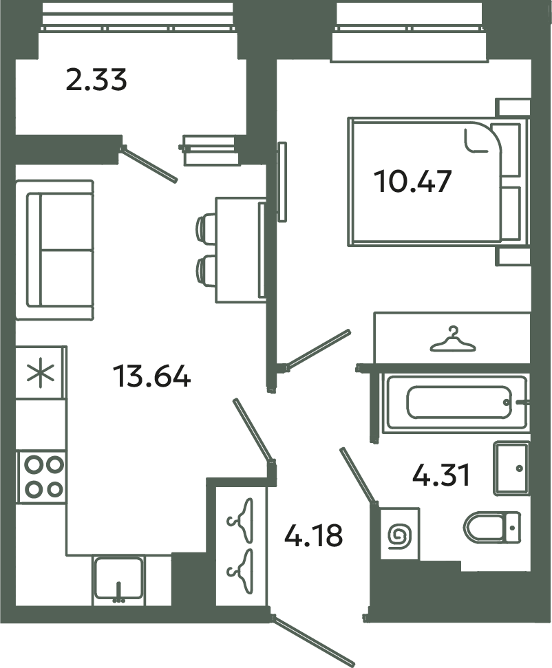 1 ккв 33,8 м²