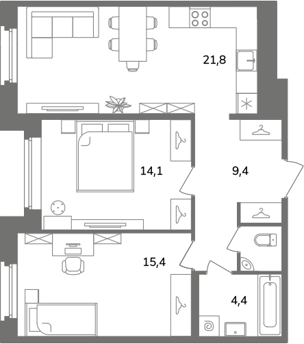 3 ккв (Евро) 66,5 м²