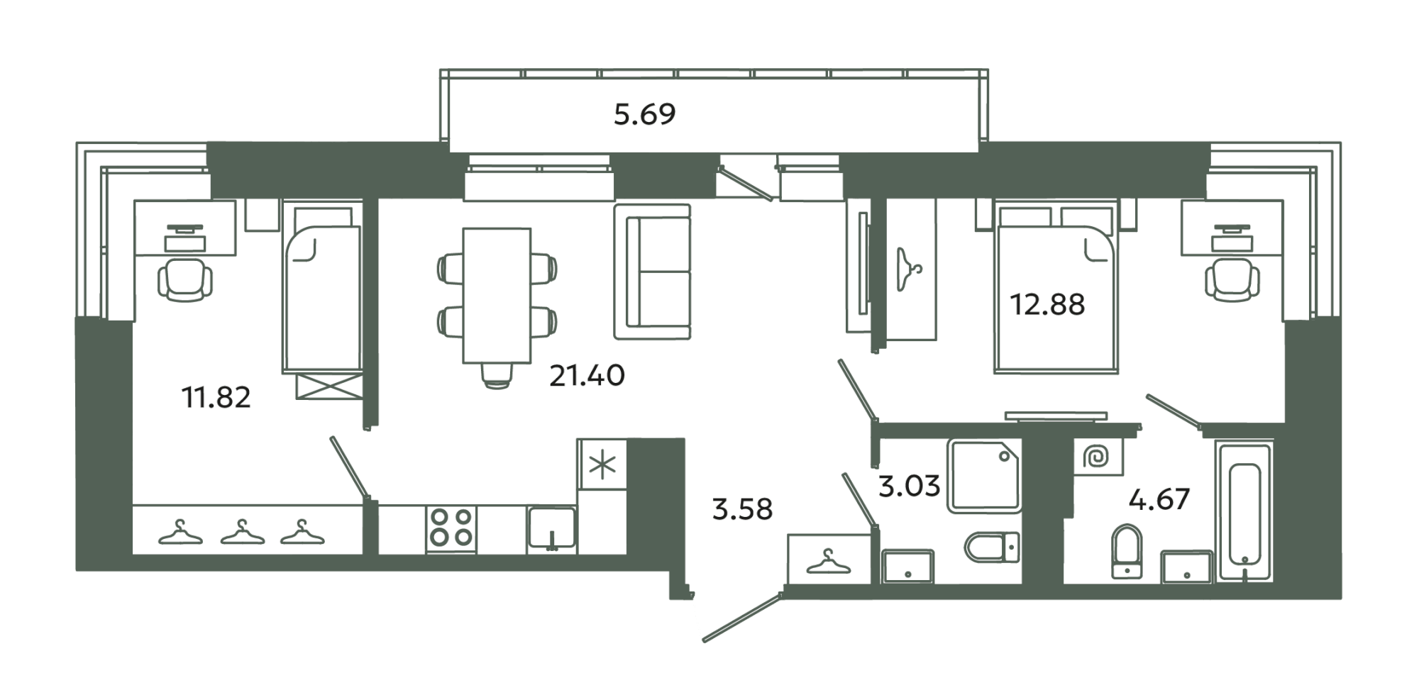 3 ккв (Евро) 59,1 м²