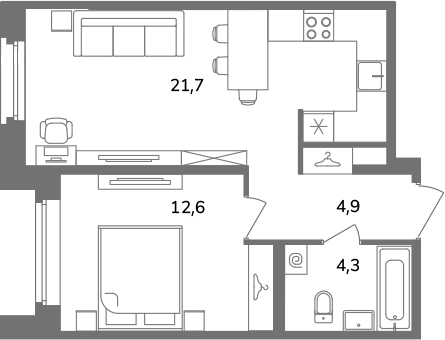 2 ккв (Евро) 43,5 м²