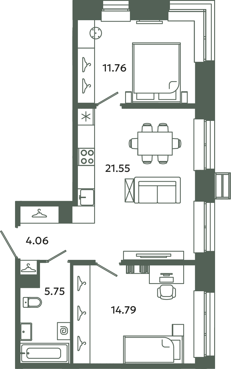 3 ккв (Евро) 57,9 м²