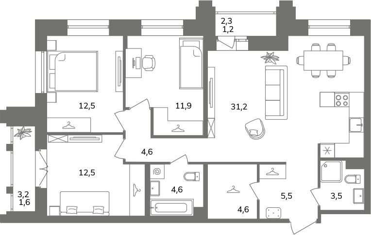 4 ккв (Евро) 93,7 м²