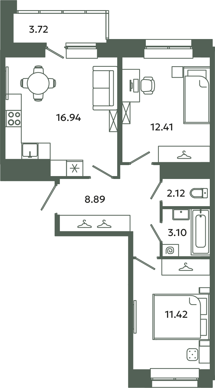 3 ккв (Евро) 56,7 м²