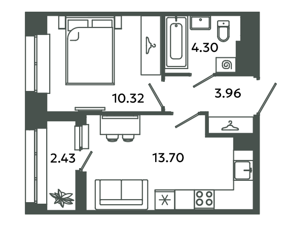 1 ккв 33,5 м²