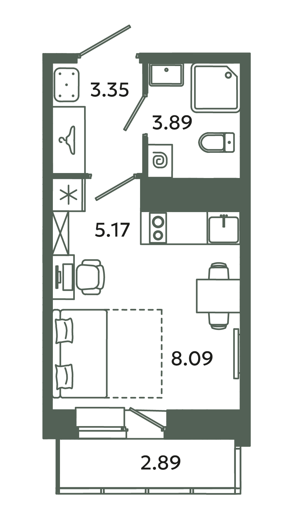 Студия 21,4 м²