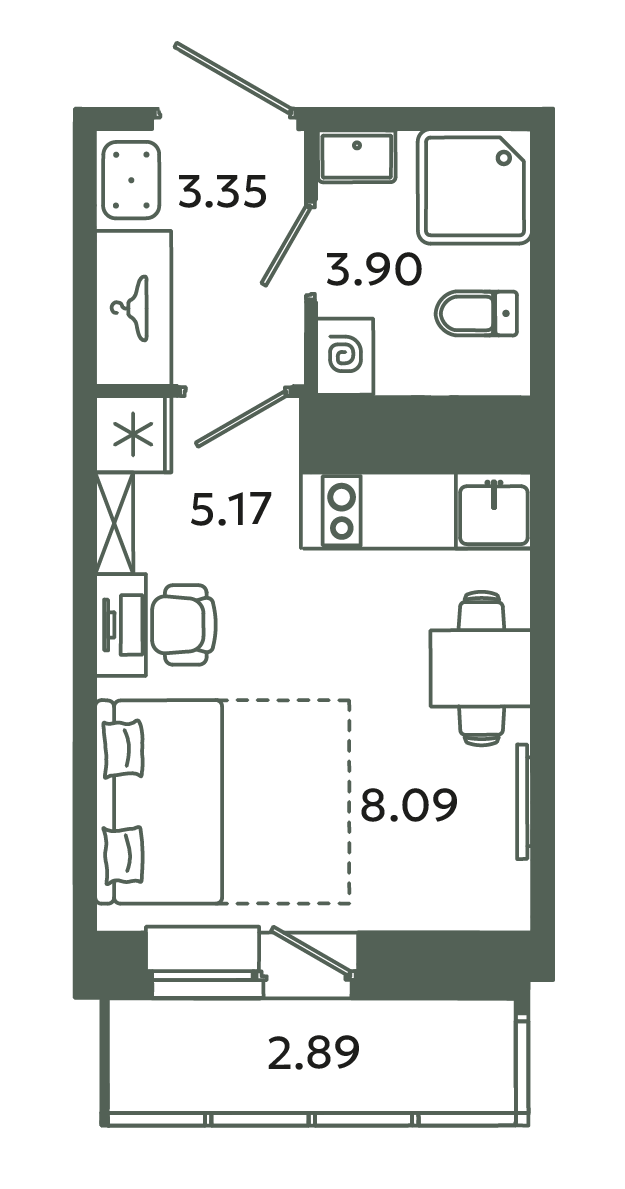 Студия 21,4 м²