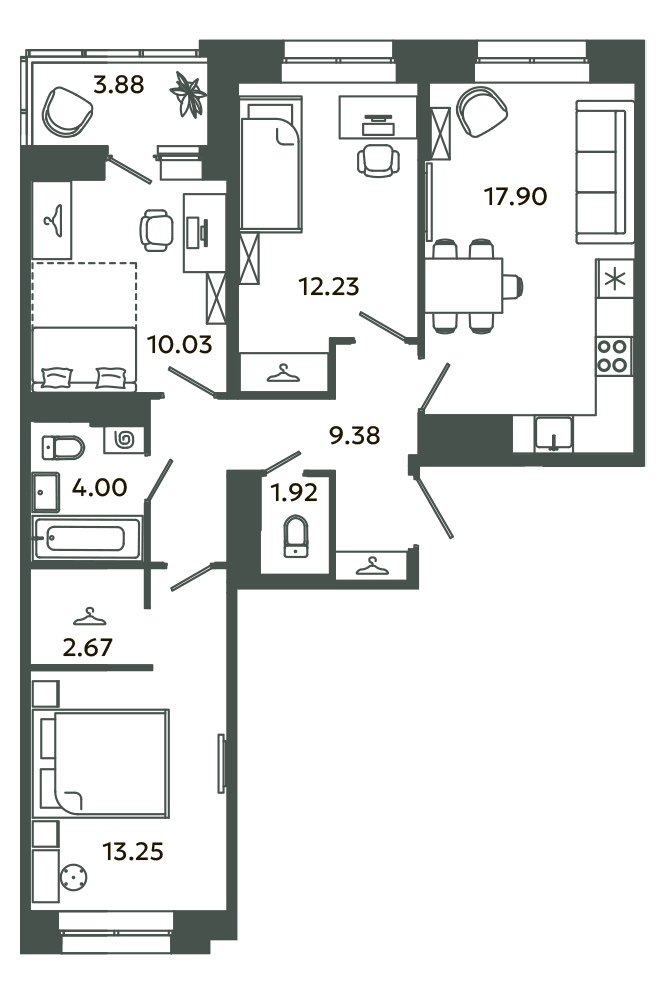 4 ккв (Евро) 73,3 м²