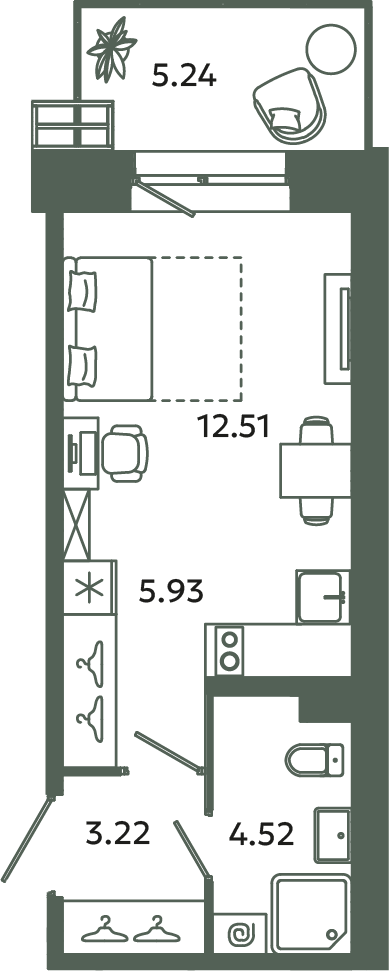 Студия 27,8 м²