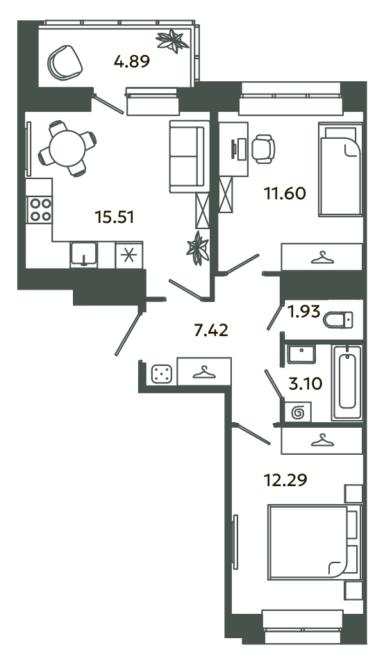 3 ккв (Евро) 54,3 м²