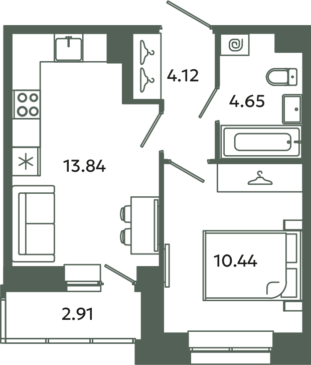 1 ккв 34,5 м²