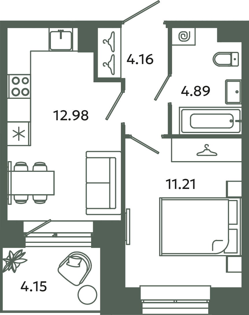 1 ккв 34,5 м²