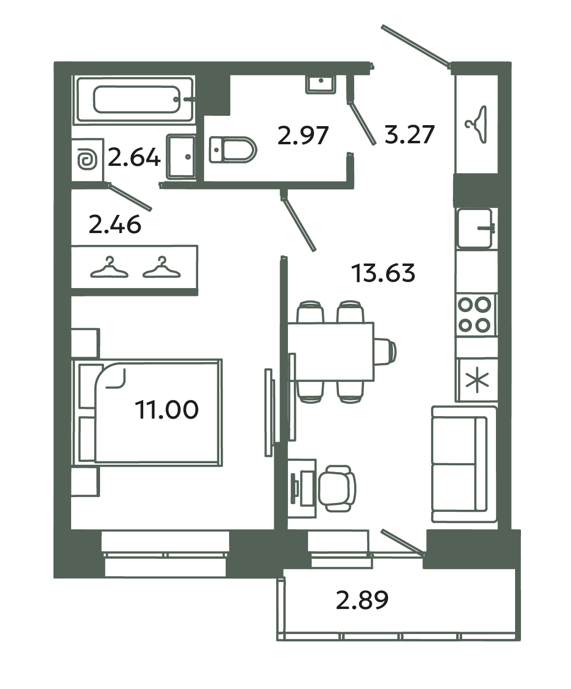1 ккв 36,8 м²
