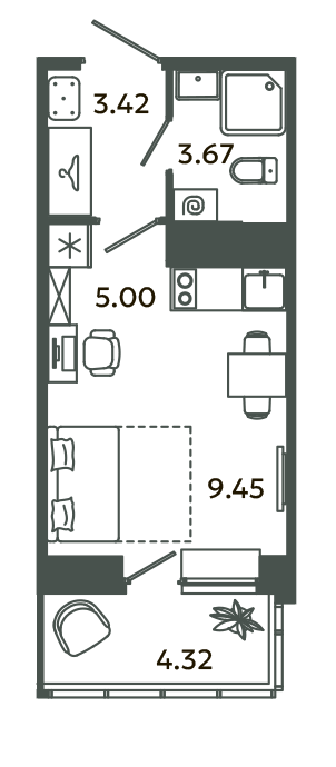 Студия 22,8 м²