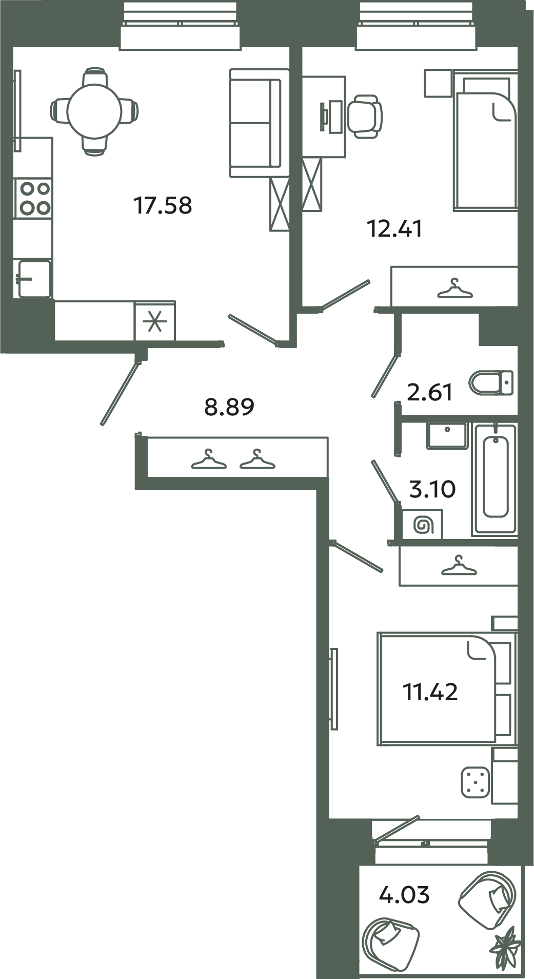 3 ккв (Евро) 57,2 м²