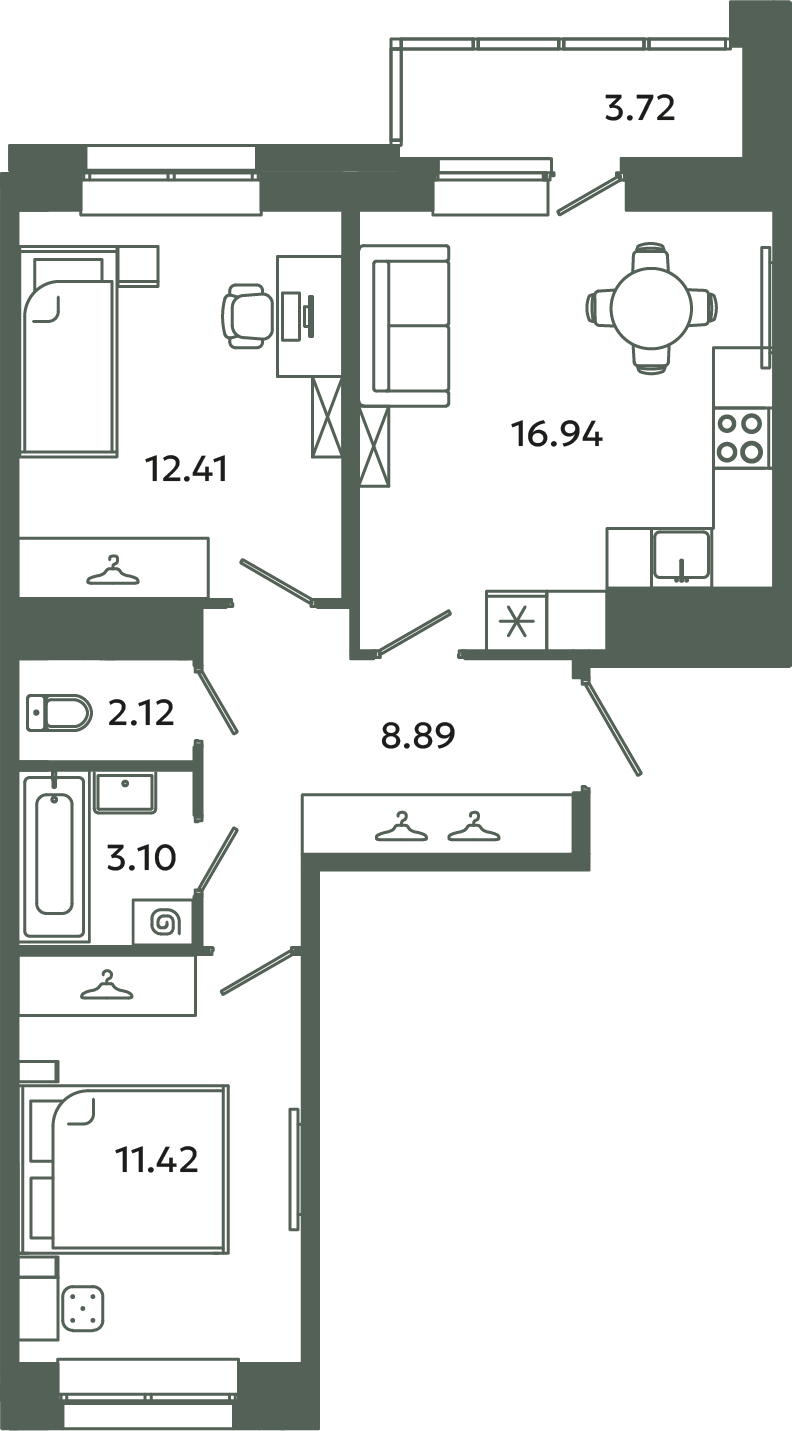 3 ккв (Евро) 56,7 м²