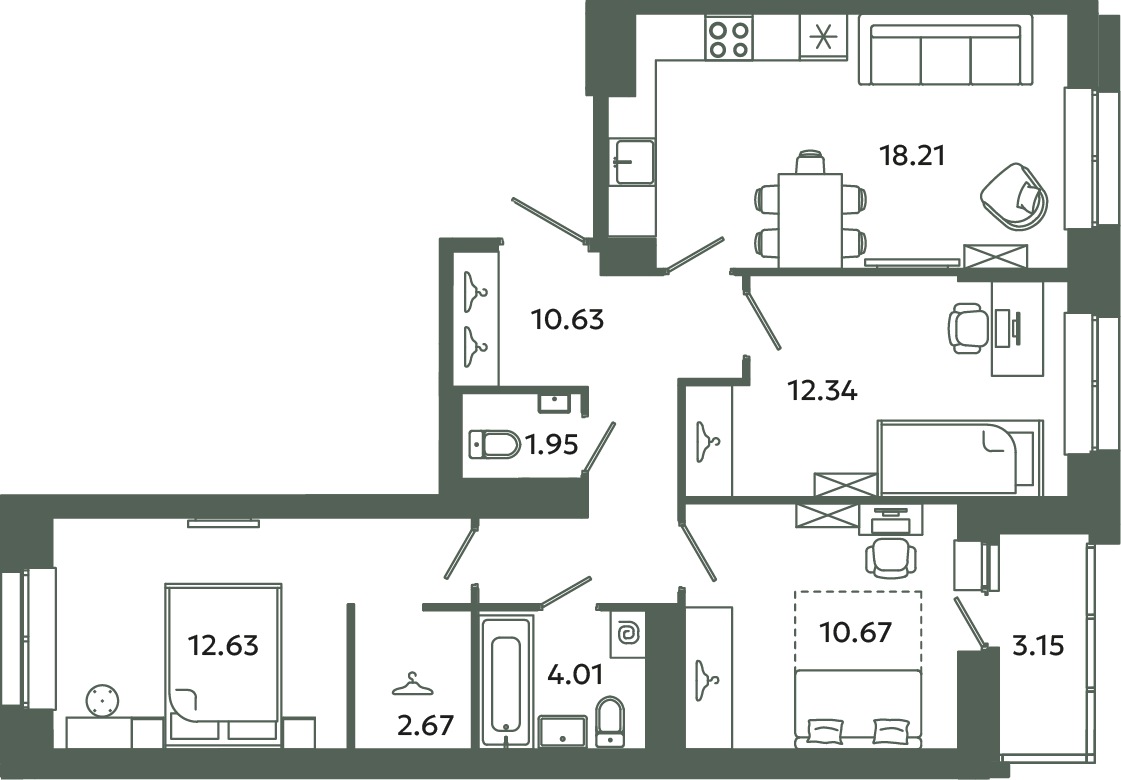 4 ккв (Евро) 74,7 м²
