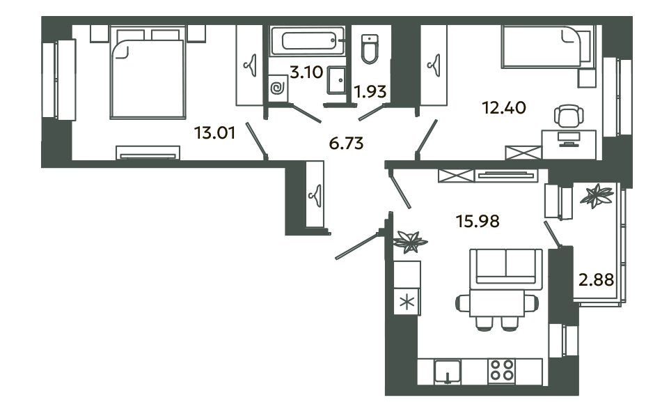 3 ккв (Евро) 54,6 м²