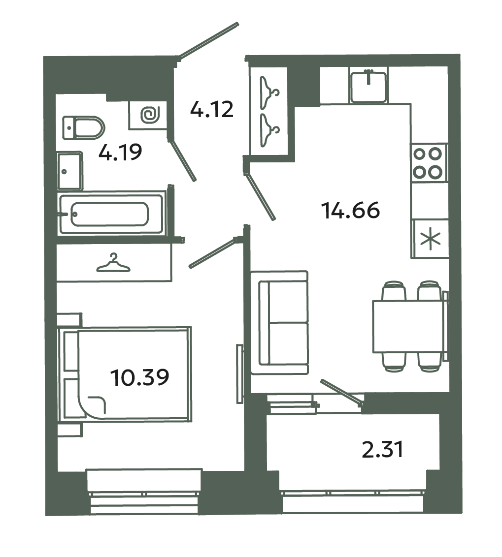 1 ккв 34,5 м²