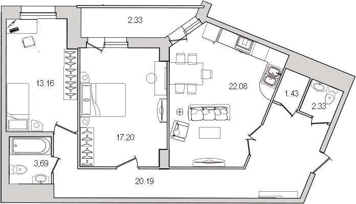 3 ккв (Евро) 84,7 м²