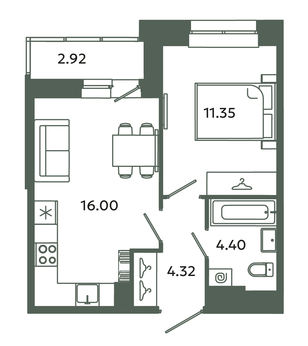 2 ккв (Евро) 37,5 м²