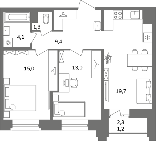 3 ккв (Евро) 63,7 м²