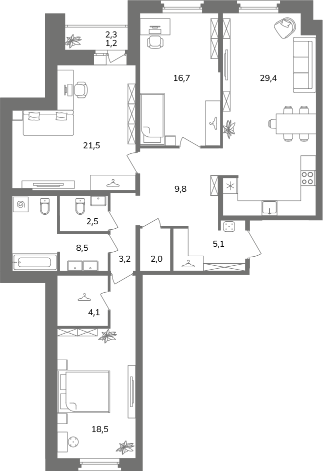4 ккв (Евро) 122,5 м²