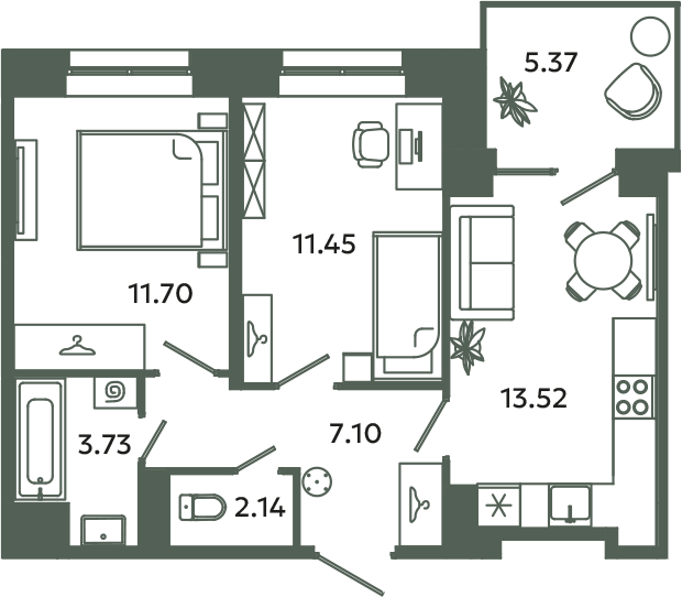 2 ккв 51,3 м²