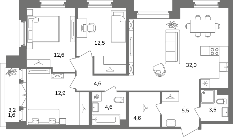 4 ккв (Евро) 94,4 м²