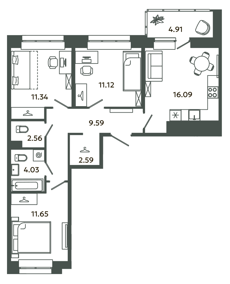 4 ккв (Евро) 71,4 м²