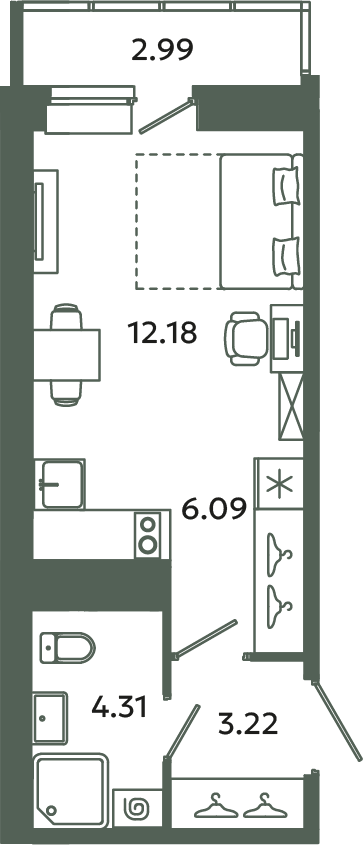 Студия 26,7 м²