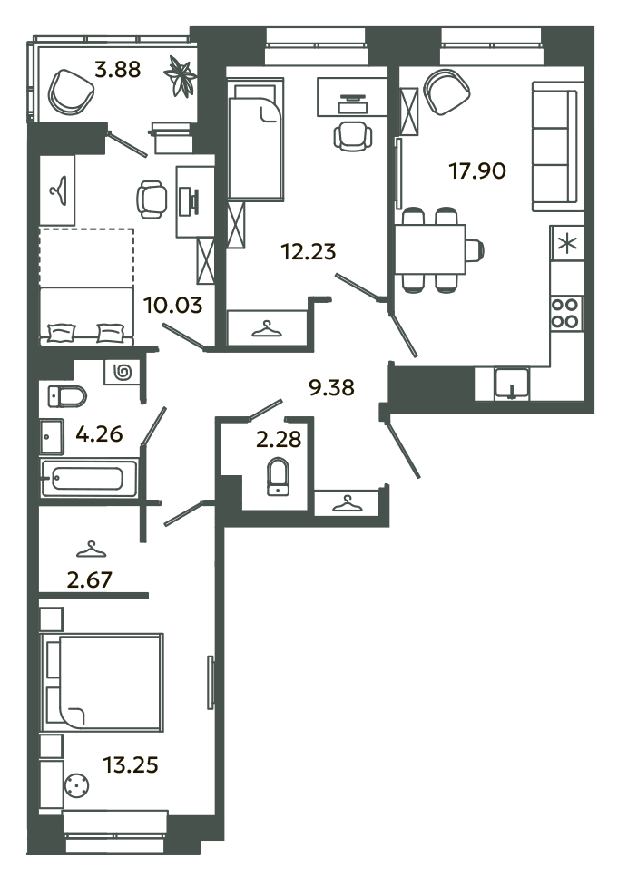 4 ккв (Евро) 73,9 м²