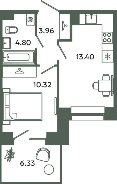 1 ккв 34,4 м²