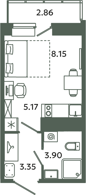Студия 21,4 м²