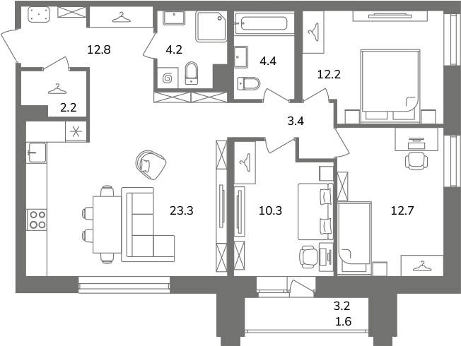 4 ккв (Евро) 87,1 м²