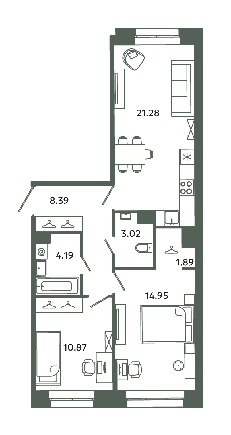 3 ккв (Евро) 64,6 м²