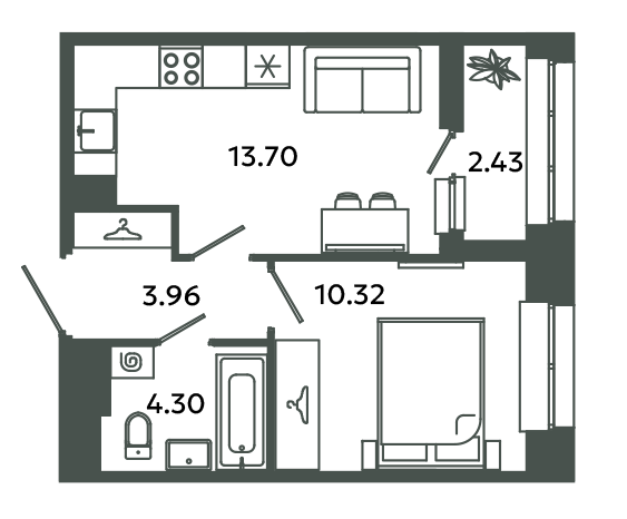 1 ккв 33,5 м²