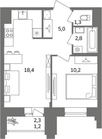 2 ккв (Евро) 38,9 м²