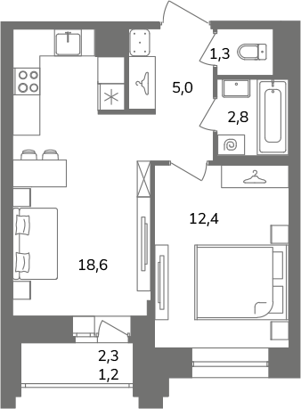 2 ккв (Евро) 41,2 м²