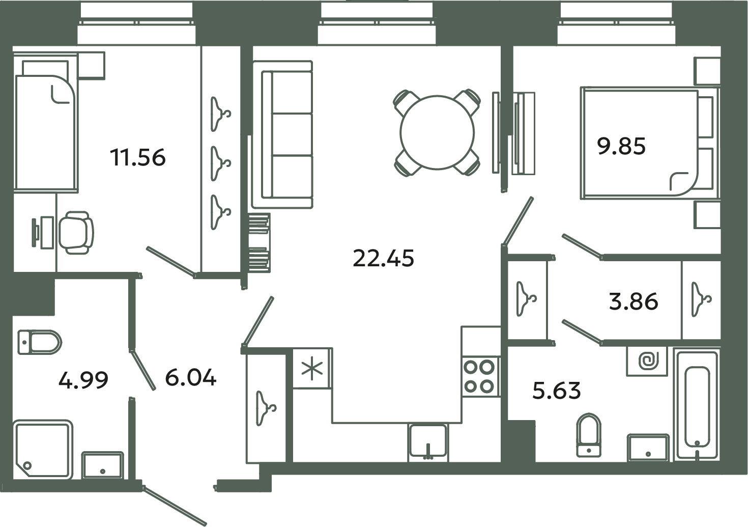 3 ккв (Евро) 64,4 м²