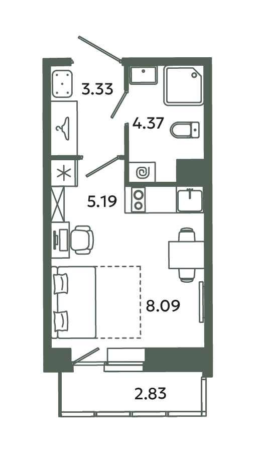 Студия 21,8 м²