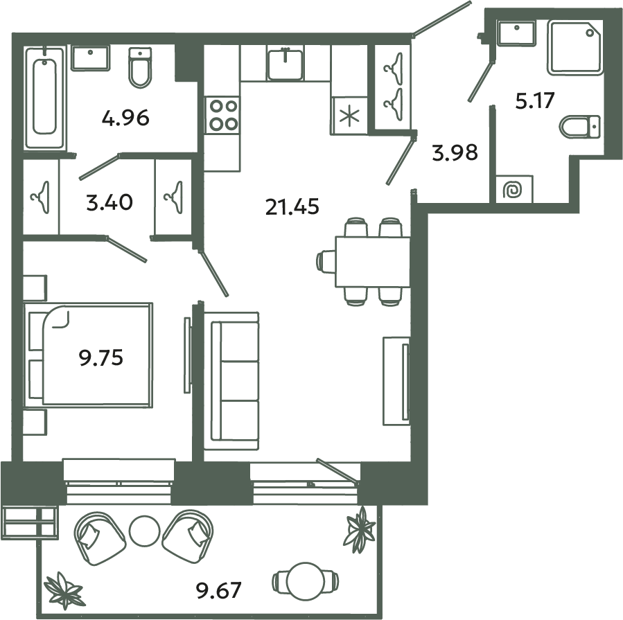 2 ккв (Евро) 51,6 м²