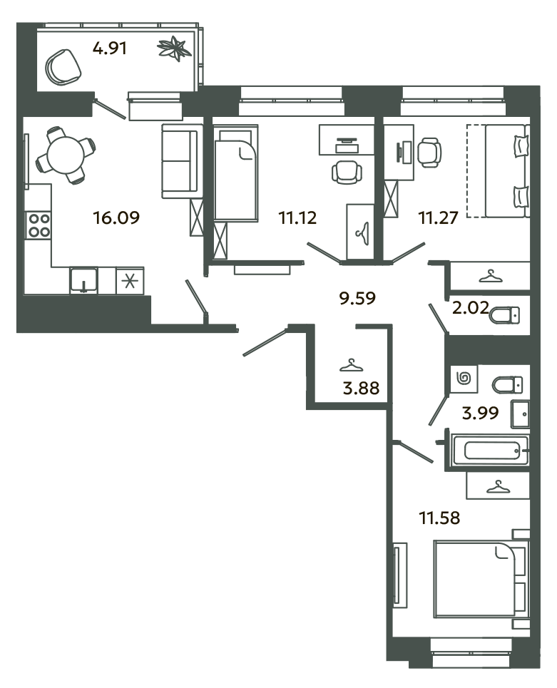 4 ккв (Евро) 70,7 м²