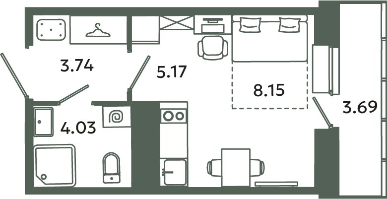 Студия 22,2 м²