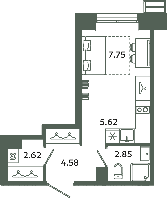 Студия 23,4 м²