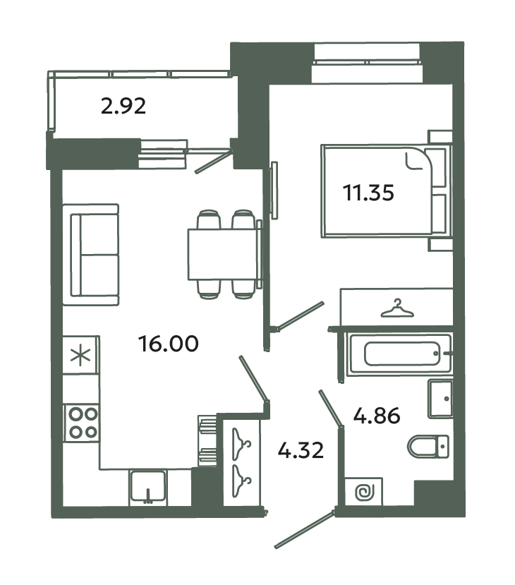 2 ккв (Евро) 38 м²