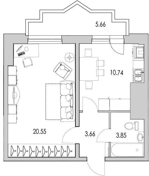 1 ккв 46,4 м²