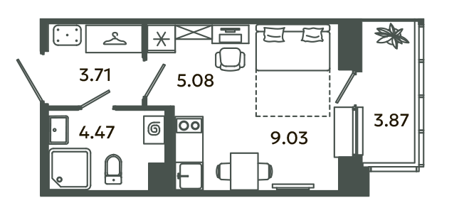 Студия 23,5 м²