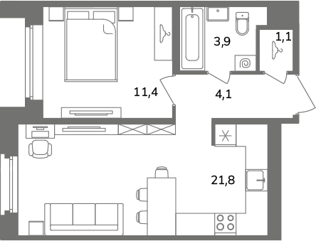 2 ккв (Евро) 42,3 м²