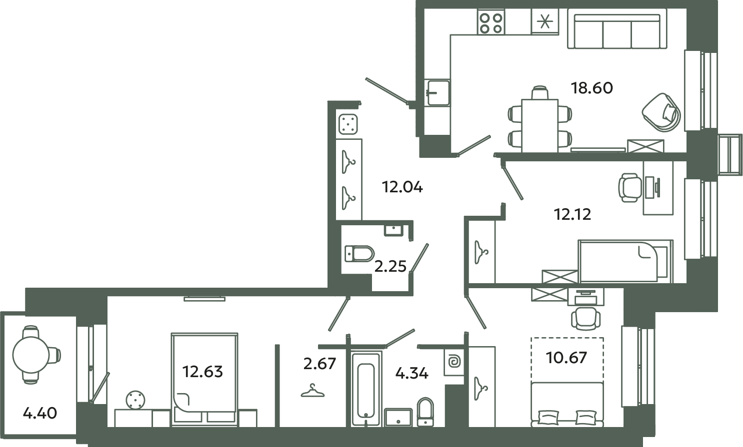 4 ккв (Евро) 76,6 м²